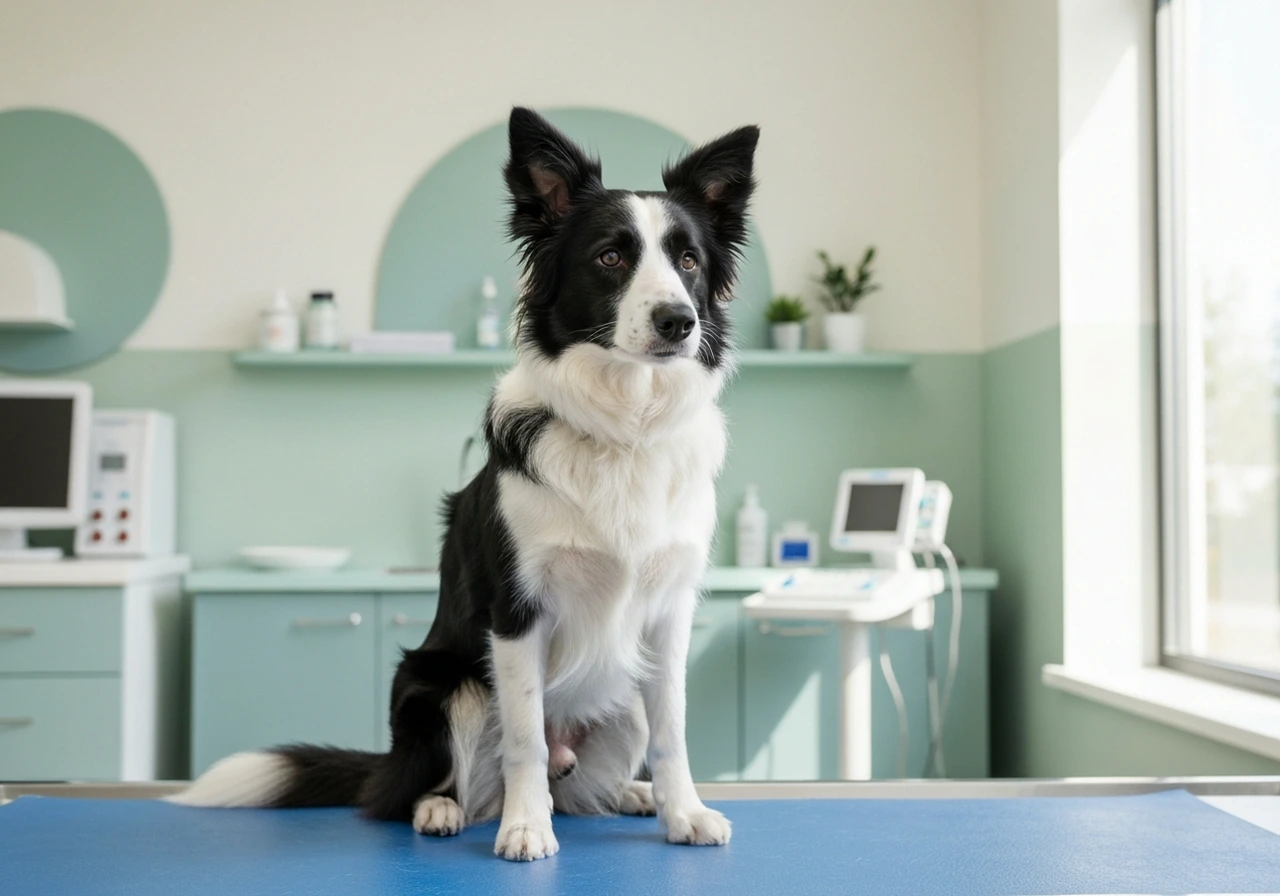 Border Collie being examined by a veterinarian